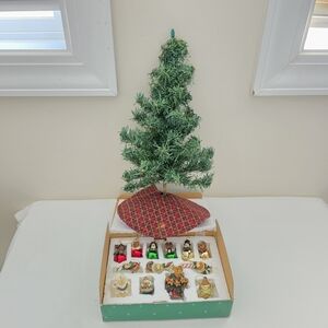 Vtg Boyds Bear Miniature Christmas Tree and 12 Ornaments Lights Up 16" 2004